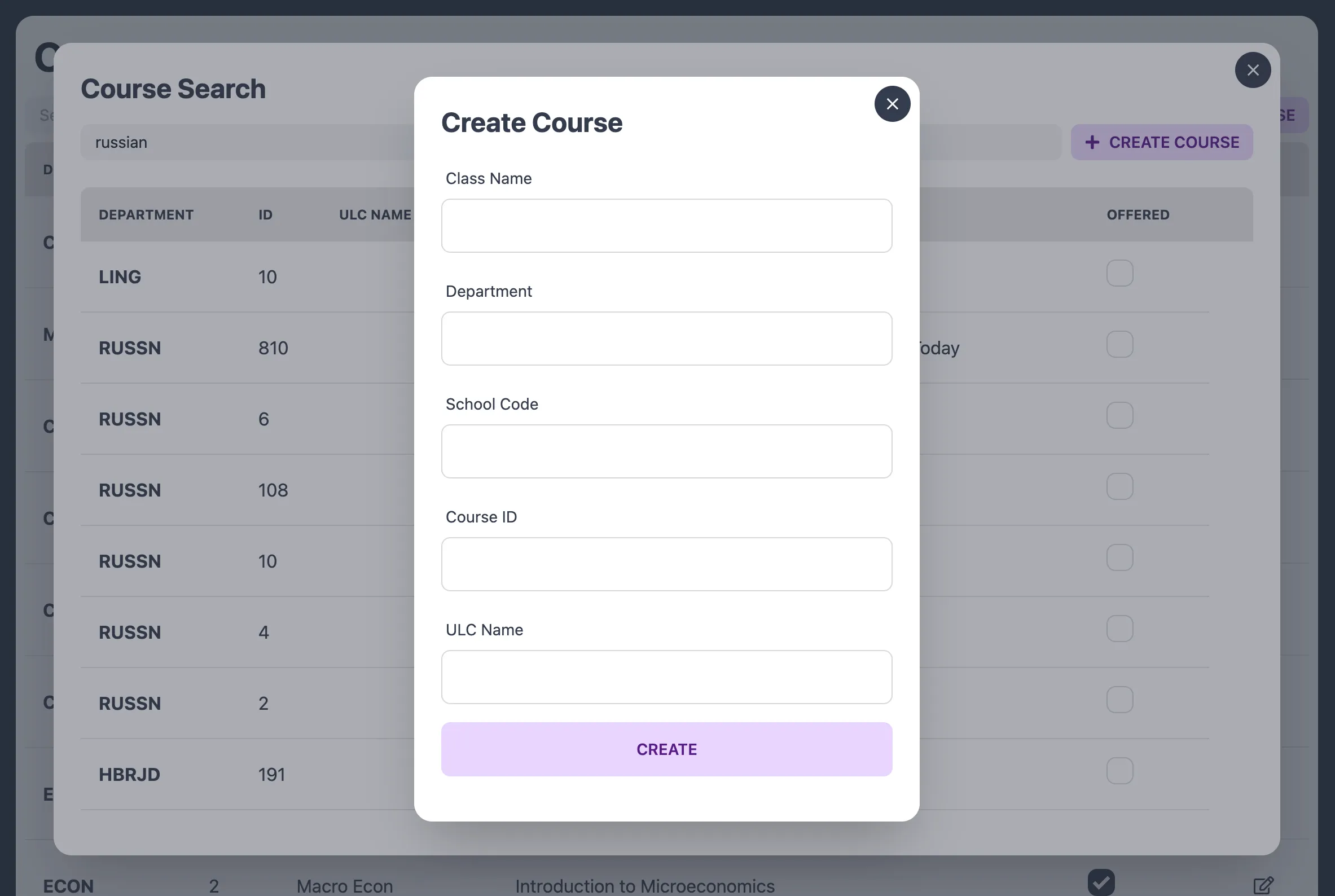 Add Course, should our database somehow not contain the course the user is looking for.
